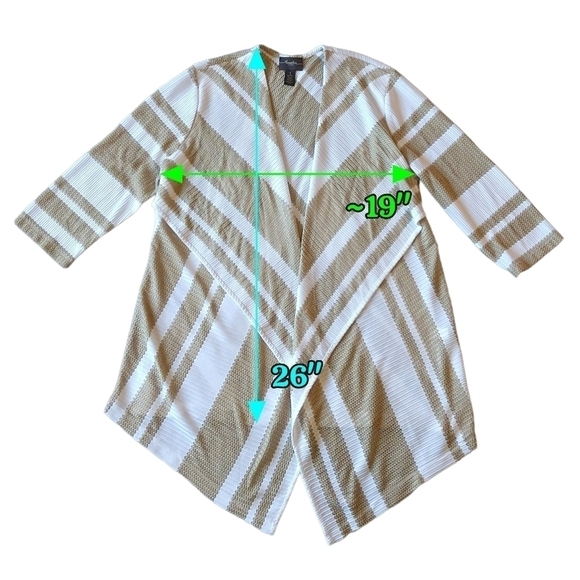 Chico's Travelers Tan White Mesh Striped Open Front Cardigan Cover-Up Duster - Picture 3 of 7